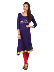 Ira Soleil Women Purple Bell Embellished Knit Kurta