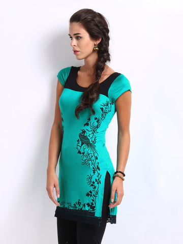 Ira Soleil Women Teal Green Printed Kurti