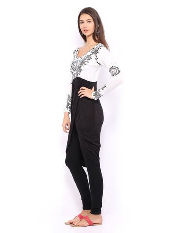 Ira Soleil Women White &amp; Black Printed Kurta