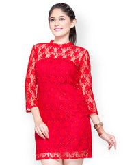 Iti Red Lace Shift Dress