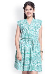 Iti Turquoise Blue Printed Shift Dress