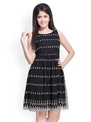 Iti Black Embroidered A-Line Dress