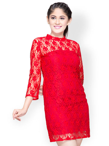 Iti Red Lace Shift Dress