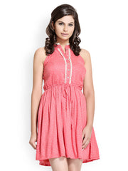 Iti Pink Polka Dot Printed Fit &amp; Flare Dress