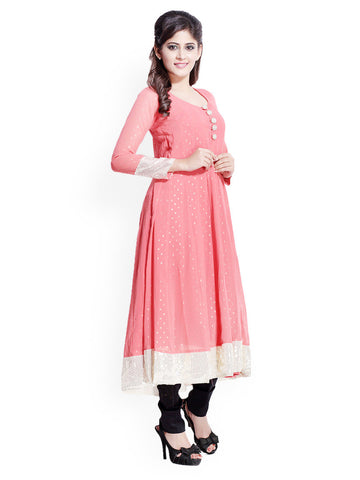Iti Women Coral Pink Printed Anarkali Kurta