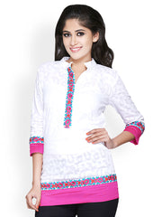 Iti Women White Embroidered Kurti