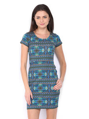 Jealous 21 Green &amp; Blue Printed Sheath Dress