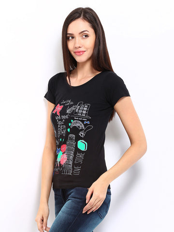 Jealous 21 Women Black Printed T-shirt