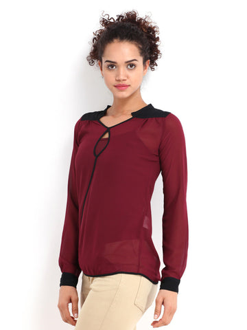 Jealous 21 Women Maroon Sheer Top