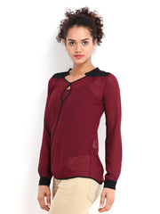 Jealous 21 Women Maroon Sheer Top