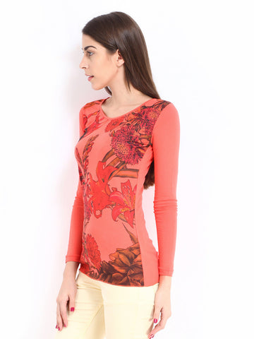 Jealous 21 Women Coral Red Printed Top