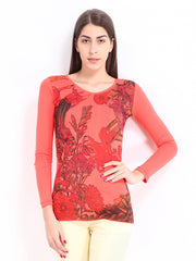 Jealous 21 Women Coral Red Printed Top