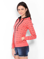 Jealous 21 Women Coral Pink &amp; Black Printed Hooded Sweatshirt