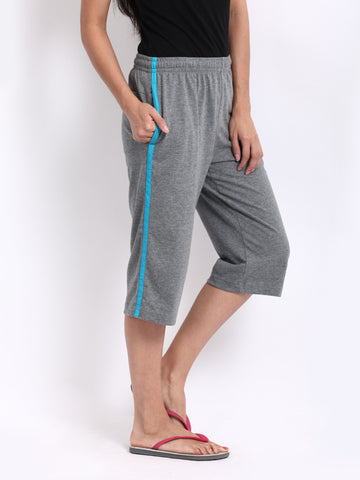 Jockey Women Grey Melange Relaxed Fit Capris 1306