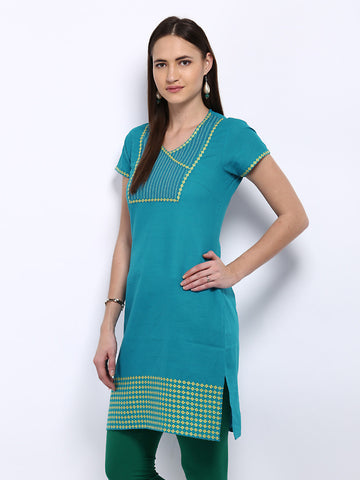 Jola Women Blue Embroidered Kurta