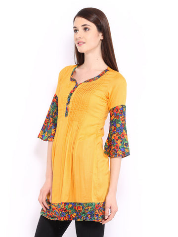 Jugnu Women Yellow Pin Tuck Kurta