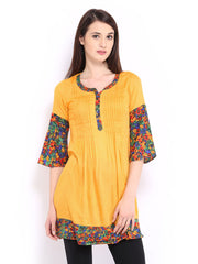 Jugnu Women Yellow Pin Tuck Kurta