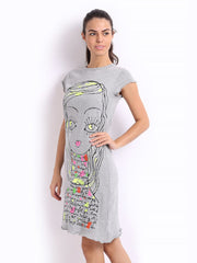 July Nightwear Grey Melange Printed Nightdress A80