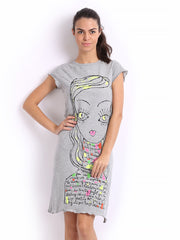 July Nightwear Grey Melange Printed Nightdress A80