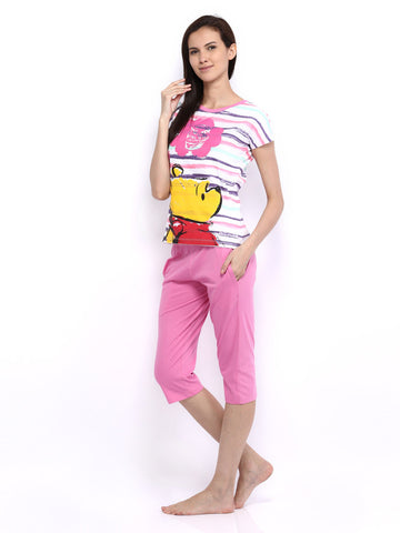 July Nightwear Women White &amp; Pink Lounge Set B36