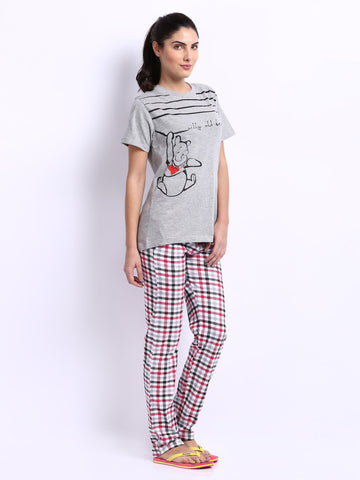 July Nightwear Women Grey Melange &amp; White Lounge Set B04
