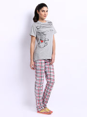 July Nightwear Women Grey Melange &amp; White Lounge Set B04