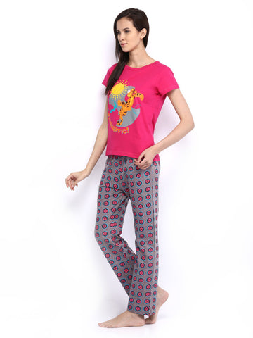 July Nightwear Women Pink &amp; Grey Lounge Set B51