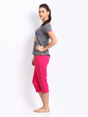July Nightwear Women Dark Grey Melange &amp; Pink Lounge Set A53