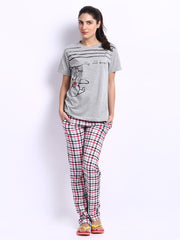 July Nightwear Women Grey Melange &amp; White Lounge Set B04