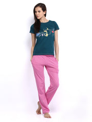 July Nightwear Women Green &amp; Pink Printed Lounge Set B34