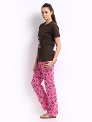 July Nightwear Women Brown &amp; Pink Printed Lounge Set A09