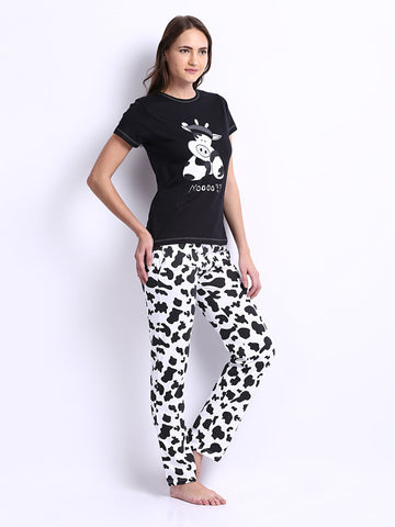 July Nightwear Women Black &amp; White Lounge Set A69