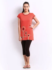 July Nightwear Women Coral Orange &amp; Brown Lounge Set A30