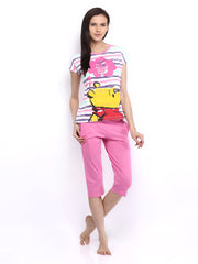 July Nightwear Women White &amp; Pink Lounge Set B36