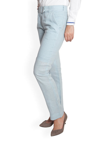 Karyaah Women Blue Linen Trousers