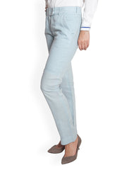 Karyaah Women Blue Linen Trousers