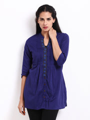 Kira Women Blue Embroidered Tunic