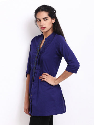 Kira Women Blue Embroidered Tunic