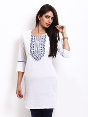 Kira Women White Embroidered Kurta