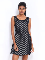 Kook N Keech Black &amp; White Printed Fit &amp; Flare Dress