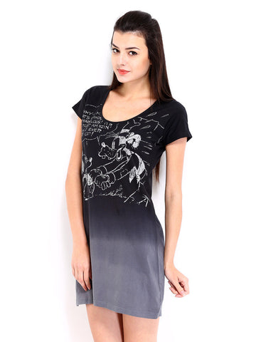 Kook N Keech Disney Black Ombre-Dyed Printed Shift Dress