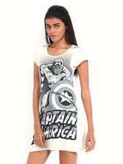 Kook N Keech Disney Off-White Printed Captain America A-Line Dress