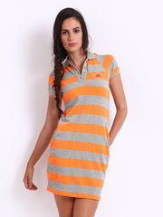 Kook N Keech Disney Orange &amp; Grey Melange Striped Minnie Jersey Dress