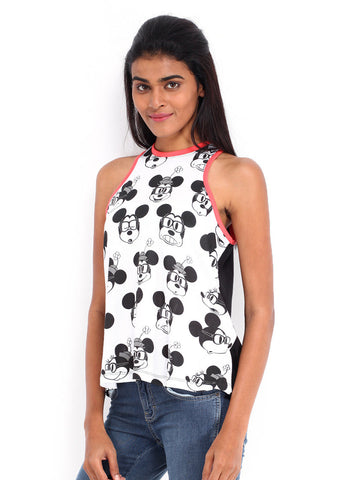 Kook N Keech Disney White &amp; Black Printed Tank Top