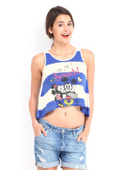 Kook N Keech Disney Women Cream-Coloured &amp; Blue Striped Crop Top