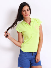 Kook N Keech Disney Women Lime Green Polo T-shirt
