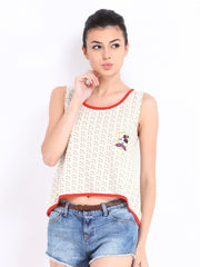 Kook N Keech Disney Women Off-White Polka Dot Print Tank Top