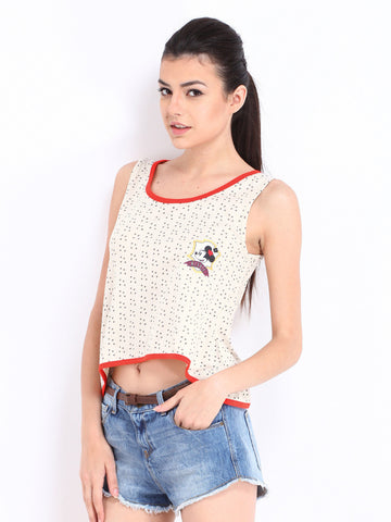 Kook N Keech Disney Women Off-White Polka Dot Print Tank Top