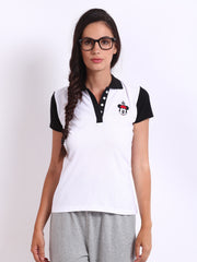 Kook N Keech Disney Women White &amp; Black Polo T-shirt