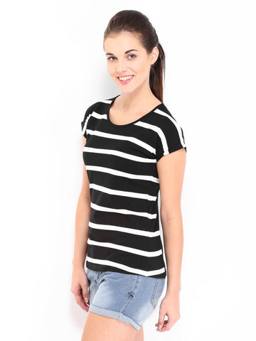 Kook N Keech Women Black and White Striped Top